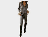 Sand Dust Taupe long Sleeve Dress Shirt Faux Fur Sleeves - The St. Moritz