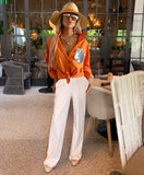 1. Orange Soleil and silver cotton Linen Long Sleeve Shirt - The St. Barths