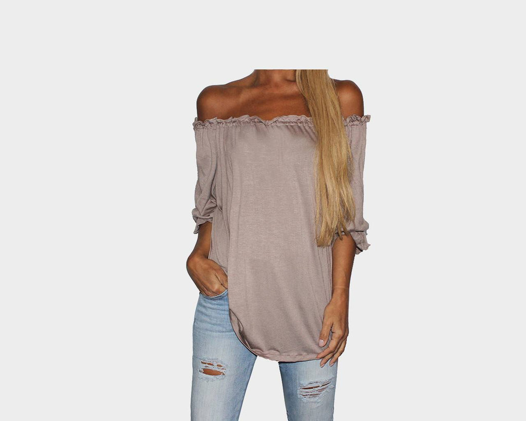 Taupe Off Shoulder Top - The Ibiza