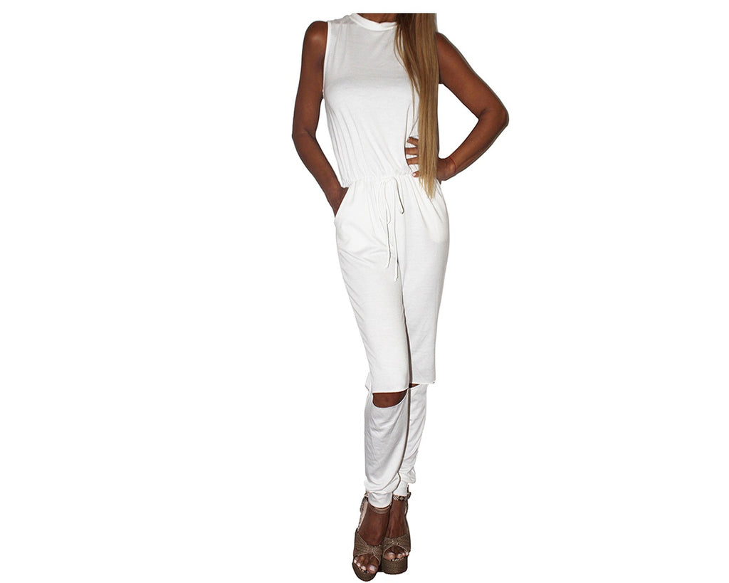 White knee cut-out Jumpsuit - The Milano