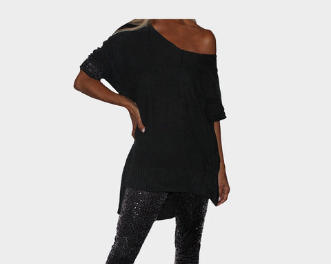 97 Black Lace Front Blouse/Tunic - The Pacific Palisades