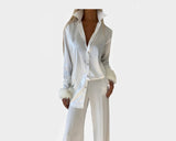 3. True White long Sleeve Dress Shirt Faux Fur Sleeves - The St. Moritz