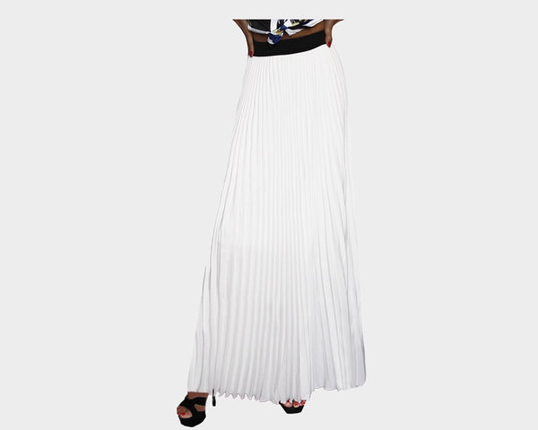 48 True White Pleated Long Skirt - The Monte Carlo