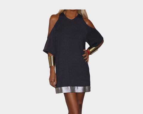 7 Black Ankle Dress With Gold Chain Link Strap Dress - The Santorini