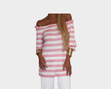Pastel Pink & Off-white stripe Off -Shoulder Top - The Ibiza