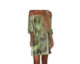 Green Ombre Linen Poly Blend Off Shoulder Dress - The Ibiza