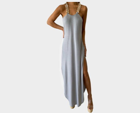 Blanc Chic Large Chain Link Strap Double Sides High Slit Dress - The Monaco