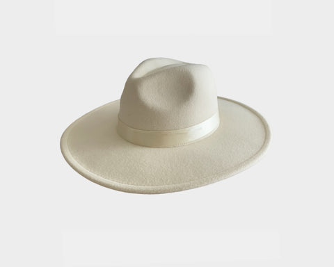 Off White Wide Brim Panama vegan Faux Wool Hat - The Vail