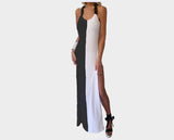 Blanc et Noire Two-tome Chain Link Strap High Slit Dress - The St. Barth