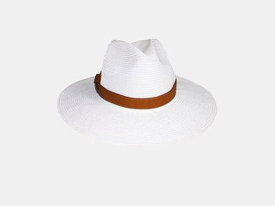 White Panama Dark Tan Leather Style Hat - The Cap D’ Antibes