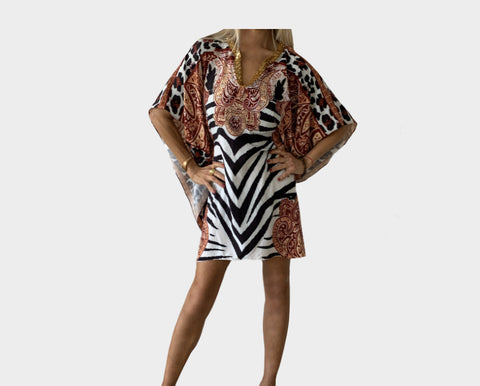 Leopard Print V-Neck Sun Apres Beach Dress - The Cap D'Antibes