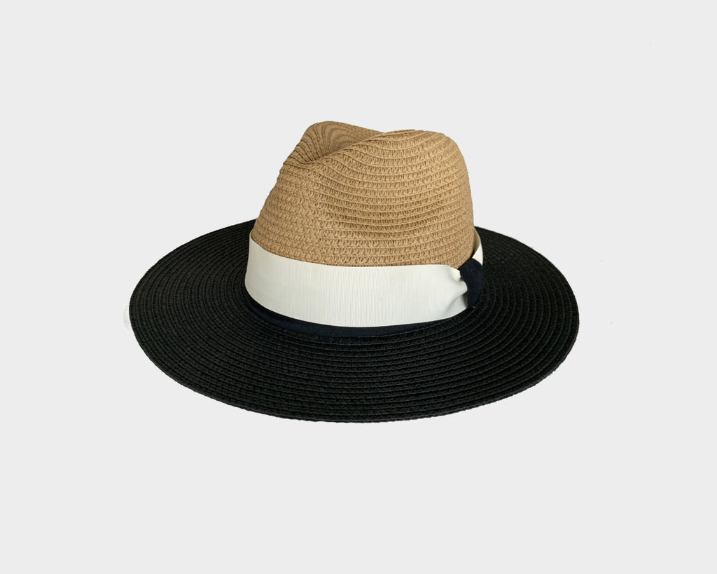 Two-tone  tan and Black Fedora Hat - The Portofino