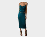88 Baroque Green Silk Gold Chain Maxi Dress - Milano Si