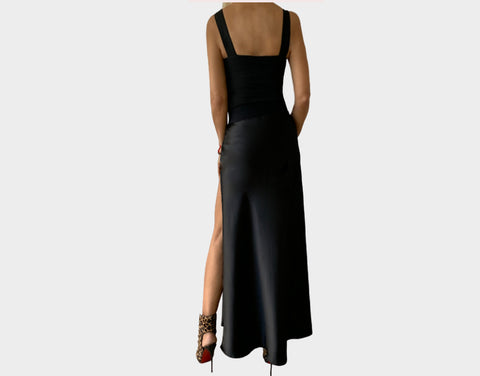 11. Tuxedo Black tie Long High Slit Skirt - The Milano Si