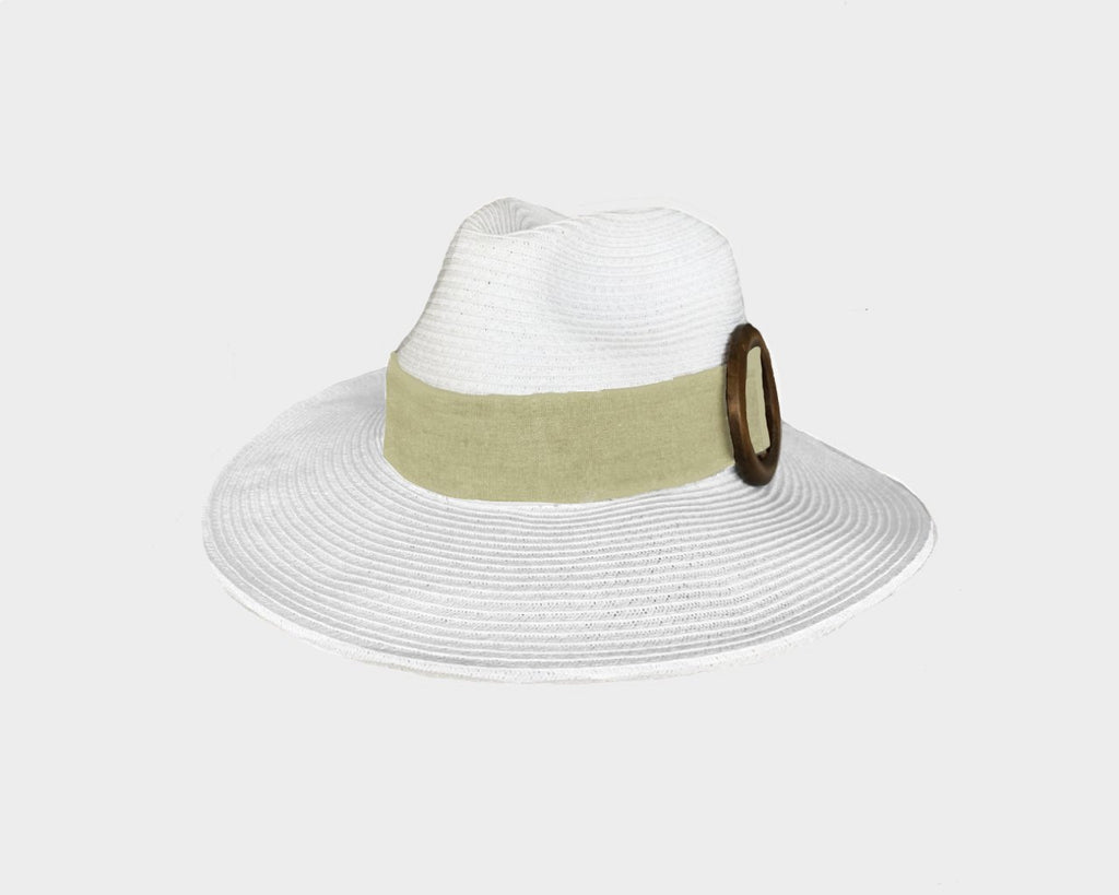 Beige Buckle White Panama Sun Hat  - The Cap D