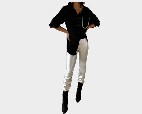 Black Velour Chic Long Sleeve Shirt - The Aspen