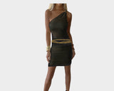 Black & Gold Link One Shoulder Grecian Dress - The Cap D’Antibes