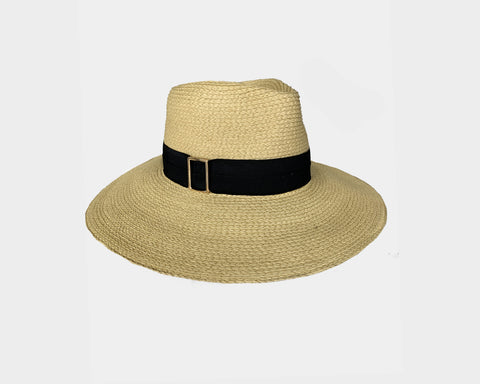 Beige & White Panama Style Sun Hat - The St. Tropez