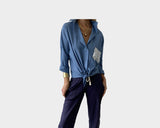 1. Grecian Blue and silver cotton Linen Long Sleeve Shirt - The St. Barths
