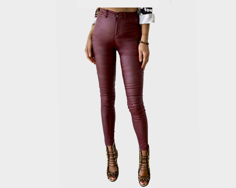 22 Bordeaux Rouge Vegan-Leather jeans - The Milano