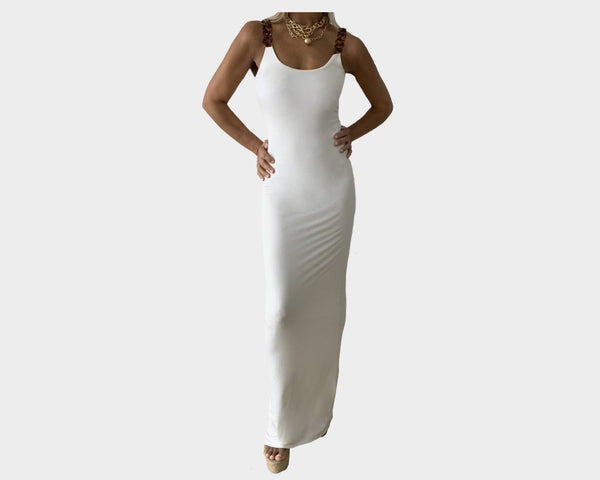 White Large Chain Link Strap Maxi Dress - The Cap D' Antibes