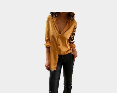 Animal Print and Baroque Gold Long Sleeve Dress Shirt Blouse - The Milano