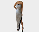 4.5 Slate Gray and Black Lace High Side Slit Dress - The Roma Si