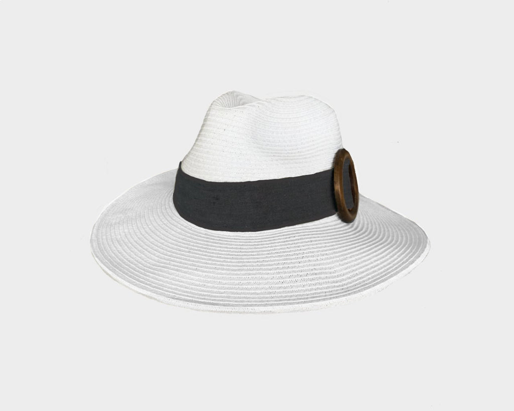 B. Black Buckle White Panama Sun Hat  - The Cap D