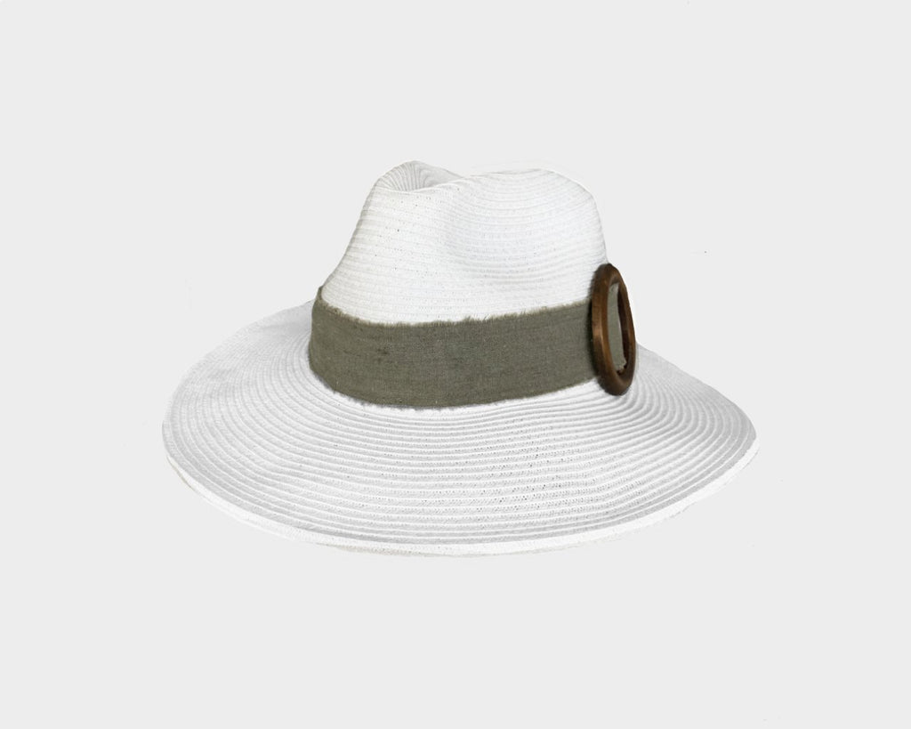 Sage Buckle White Panama Sun Hat  - The Cap D