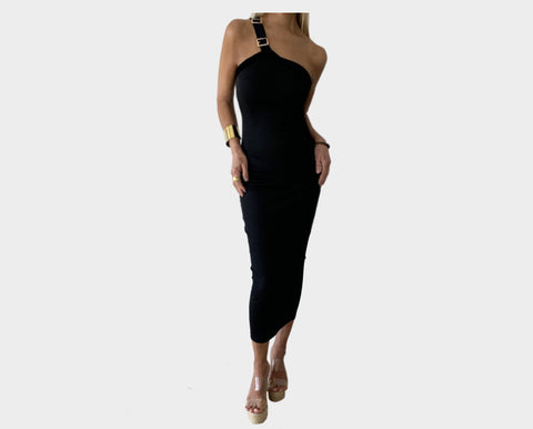 88 Black One Shoulder Maxi Dress - The Milano Si
