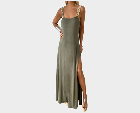 Taupe Strapless Belted dress - The Milano