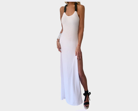True White Off-Shoulder Ruffle bottom dress - The Monaco