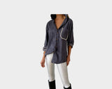Slate Grey Velour Chic Long Sleeve Shirt - The Aspen