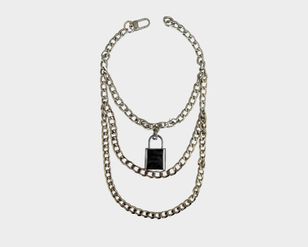 Multi Layer Link Love Lock Silver Necklace - The St. Tropez