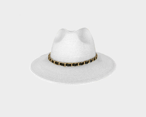 Beige Buckle White Panama Sun Hat  - The Cap D'Antibes