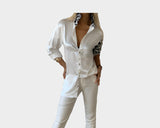 22 White and Zebra Baroque Long Sleeve Dress Shirt Blouse - The Milano