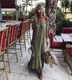 Sage Green Off-Shoudler Ruffle bottom dress - The Monaco