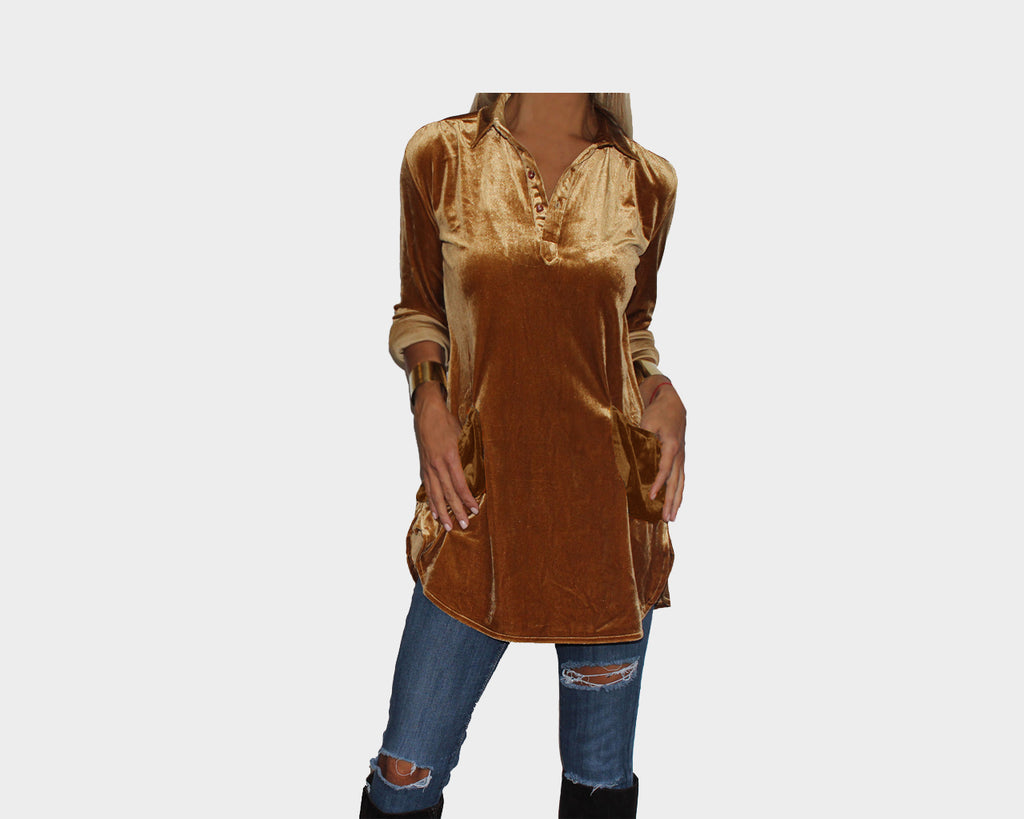 99 Camel Suede Long Sleeve Top - The Manhattan