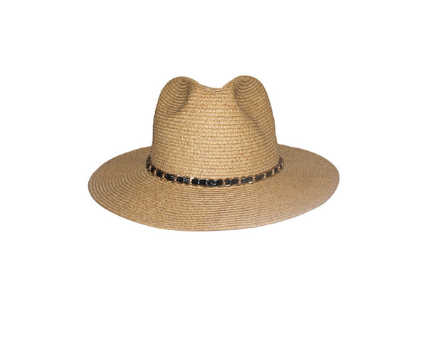 Gold & Leather link Tan Straw Hat - The Manhattan