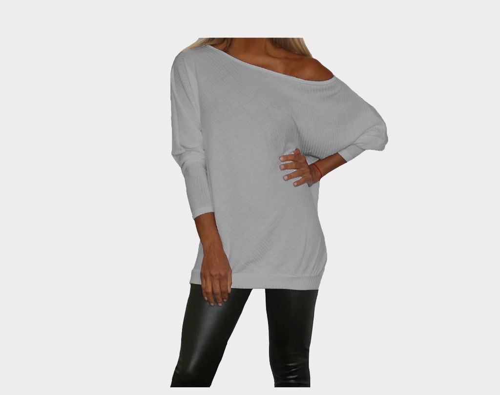 Pale Gray Off the Shoulder Light Sweater Top - The Bond Street