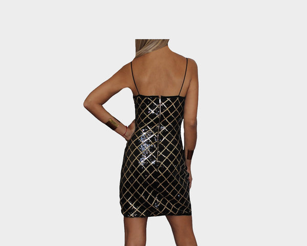 7.1 Pattern Black & Gold Sequins Dress - The Milano