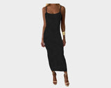 88 Solid Black Ankle Length Dress - The Park Avenue