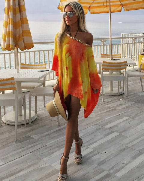 Golden Sun One Shoulder Apres-Beach Cover-up Dress- The St. Barth