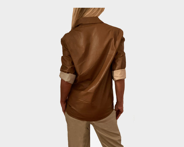 97 Oud Vintage Brown Vegan Leather Long Sleeve Shirt - The Vail