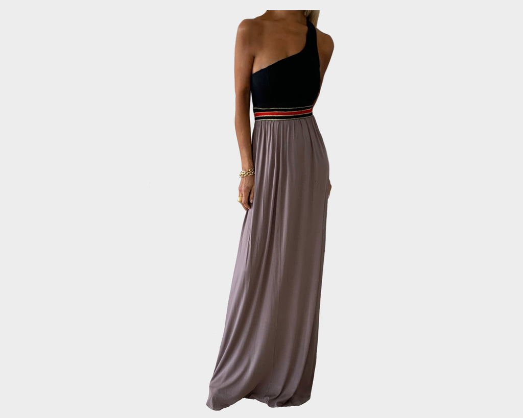 Two Tone Taupe and Black Nautical long dress - The Milano