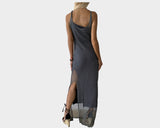 1 Side Slit Silver Gray Mesh Resortwear Statement Dress - The Ibiza