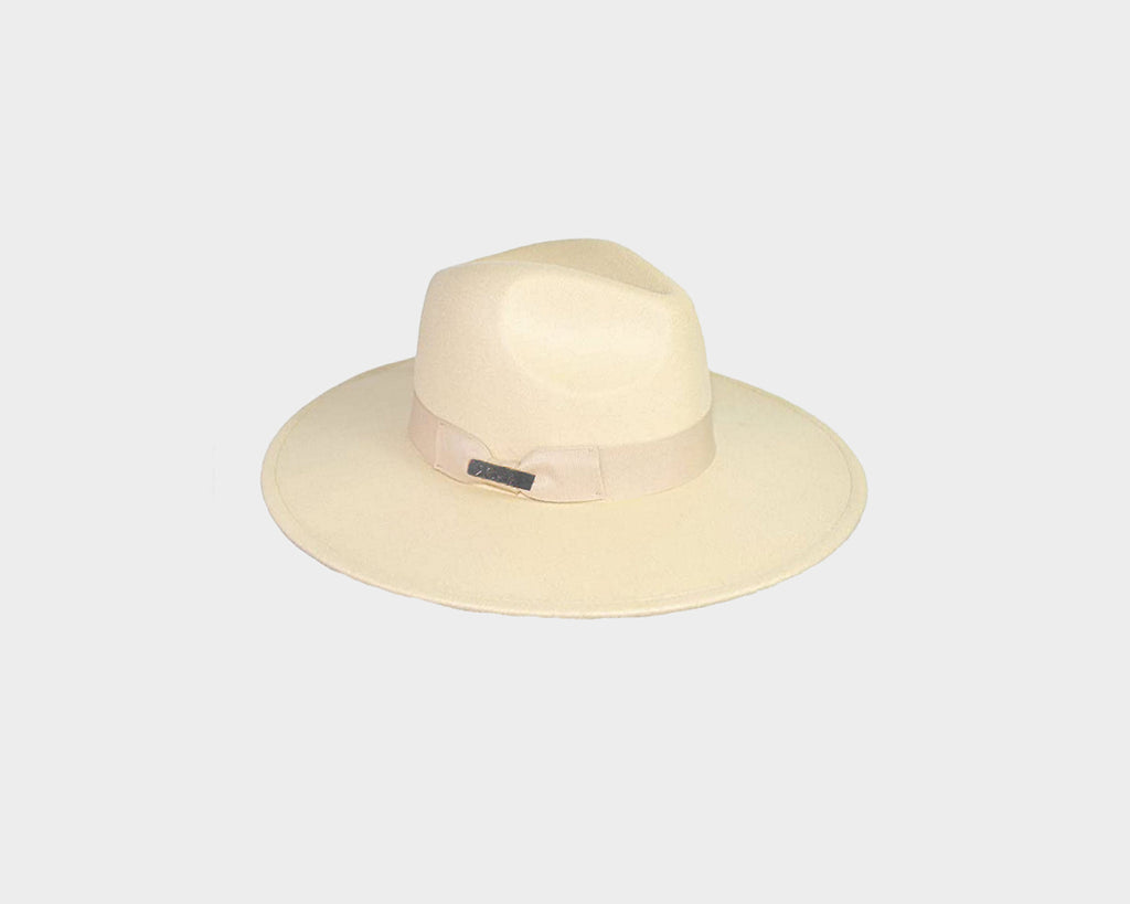 Linen Beige Wide Brim Panama vegan Faux Wool Hat - The Vail