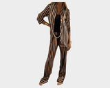 A. Stripe Toffee & Steel Black organic silk loungewear - The Bel Air