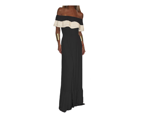 Black Off-Shoulder Ruffle Lace Dress - The Monaco