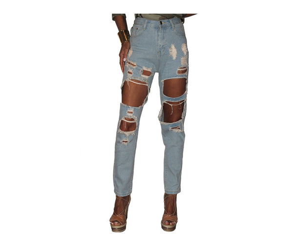 Ripped Faded Blue Boyfriend Jeans - The Pacific Palisades